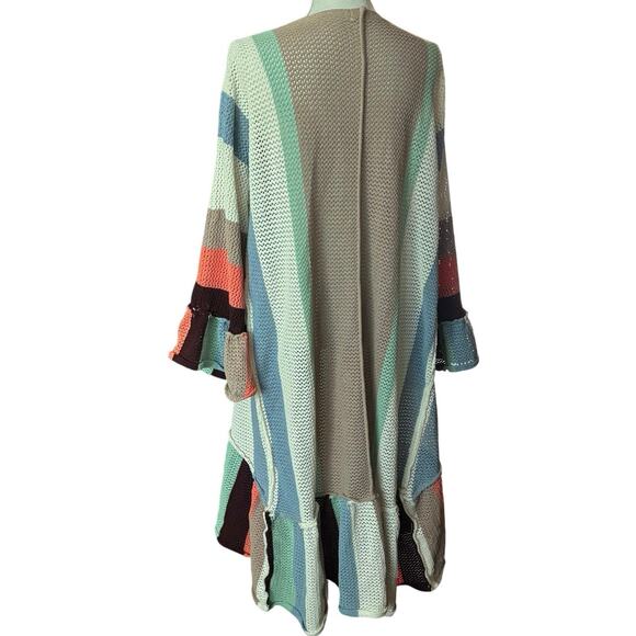 POL colorblock ruffle trim long duster cardigan oversized soft cozy knit boho S - Picture 8 of 13